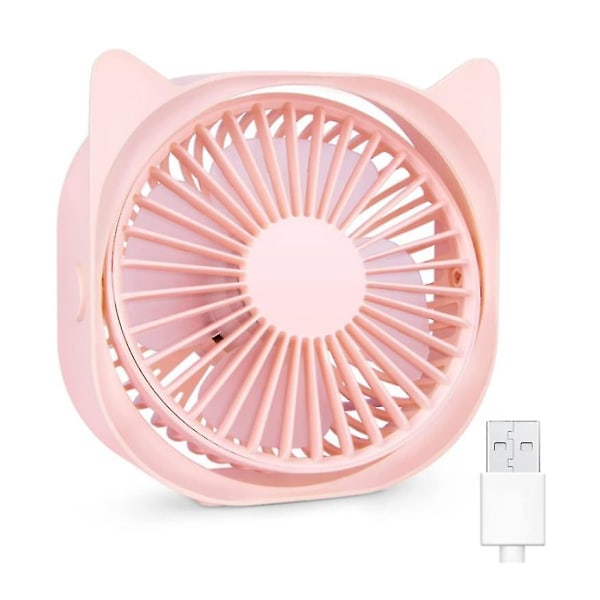 Blæser, USB lille skrivebordsblæser, 3 hastigheder bærbar lydløs skrivebordsblæser, 360° drejelig 4 tommer personlig blæser (pink)