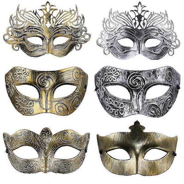 Halloween Masker Party Dekor Imitasjon Antikk Plast Krone Maskuline Masker Gylden Retro Maskerade Maske Halv (1 stk, Gull) yu