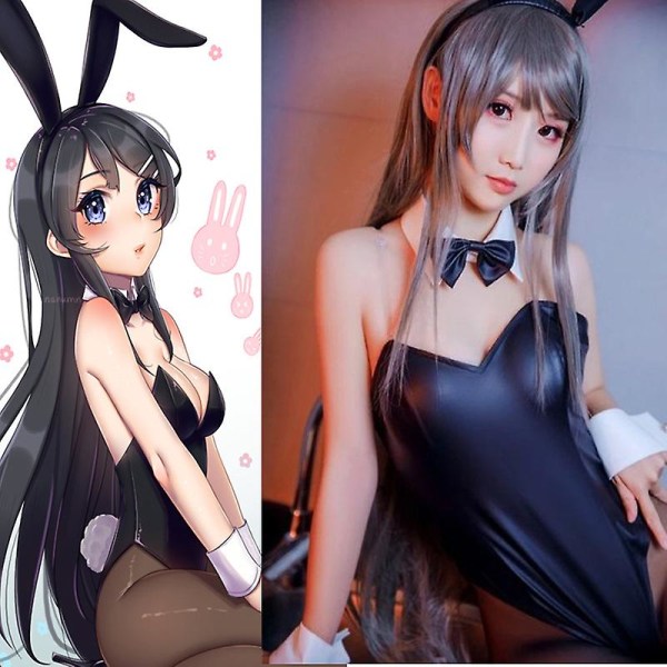 Rascal ei haaveile puputytöstä Senpai Sakurajima Mai Cosplay-asu naisten musta yksiosainen bodi Halloween-juhliin Costume One size