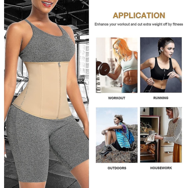 Tflycq Neoprene Waist Trainer Trimmer 6 Teräsluullinen Fajas Hengittävä Vyötärö Cincher Vyö Korsetti Vetoketju ja Koukut Naisten Vartalon muoto Säädettävät Olkaimet Body S Zip-hook-beige M