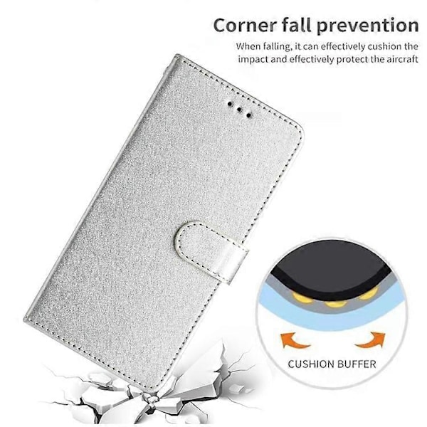 Kompatibelt för Samsung Galaxy A33 5G PU Läder Plånboksfodral med Ställ Silkesstruktur Flipfodral med Handrem Silver