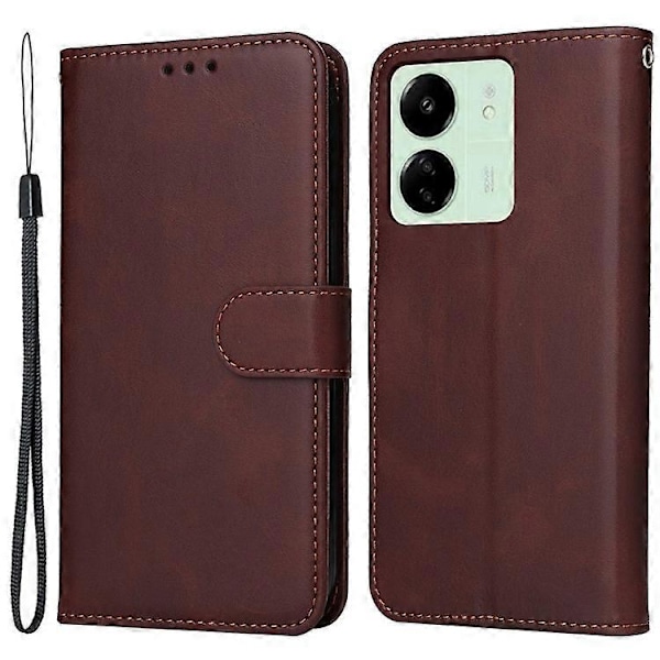Kompatibelt Skal för Xiaomi Redmi 13C Stöttåligt PU Läder Telefonskal Kalvtextur Brown