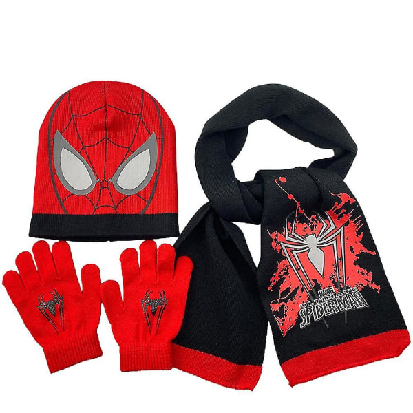 3st/ set Kids Spiderman cap Halsduk Stretchiga handskar Vintervarmt set Gåvor bästa julklapp Black