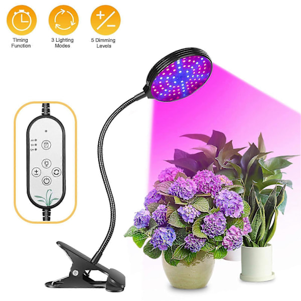LED Vækstlys til Indendørs Planter 60W 4-Hoved Røde & Blå LEDs Auto Tænd & Sluk med 4/8/12H Timer 3 Lystilstande 5 Lysstyrkeniveauer IP66 Vandtæt Clip-