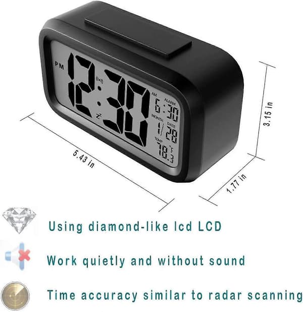 Digital Väckarklocka LED-Display Med Temperatur Stor LCD-Sifferdisplay Större LCD-Bakgrundsbelyst Display Snooze Smart Ljussensor För Sovrum Hem Kontor