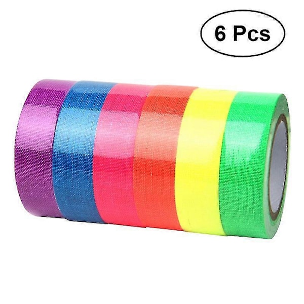 6 rullar fluorescerande tejp neon blacklight tejp för fester, scener och studior (sorterade färger)