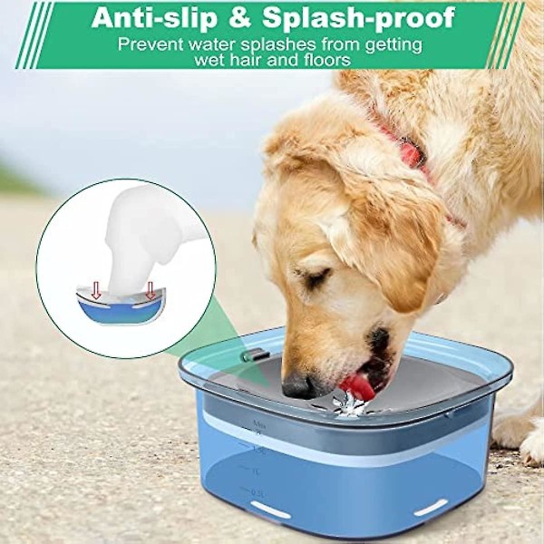 2l Hundvattenskål, stor kapacitet No-spill Hundvattenskål Rese stänksäker Anti-spill långsamt vattenmatare för husdjur Blue