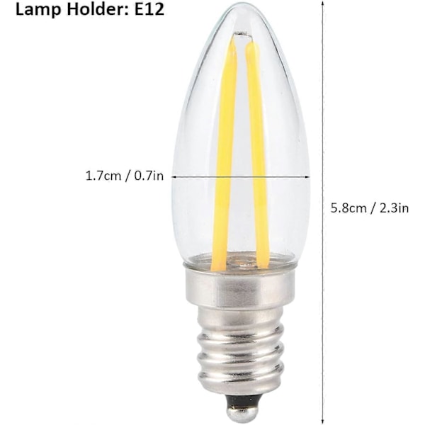 10 kpl E12 LED-lamppu, 1,5 W AC110V pitkä filamentti pieni kynttiläkruunulamppu, himmennettävä kattokruunulamppu kodin valaistukseen