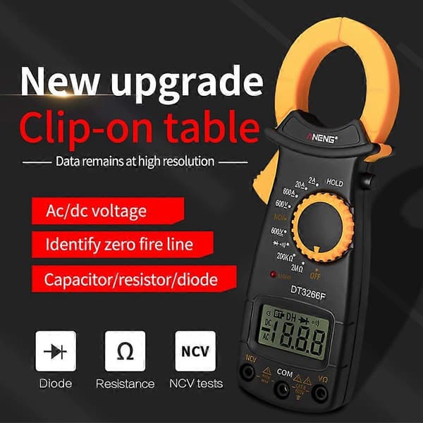 DT3266F LCD Digital Clamp Multimeter AC/for DC Spenning og Motstand NCV Diode