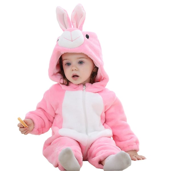 Baby Tyttö Kids Sarjakuva Eläin Hupullinen Romper Fleece Haalari Body Talven Lämpimät Yksiosaiset vaatteet Pink 0-6 Months
