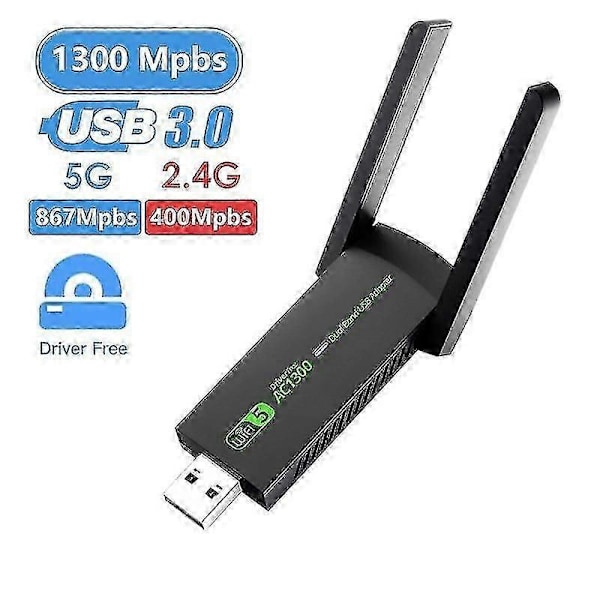 1300 Mbps USB 3.0 WiFi-adapter, driverfri, 2,4 GHz/5 GHz dual-band Wi-Fi-dongle, mottaker 80211ax/ac/a/b/g/n WIFi 5 trådløst nettverk C SZRH