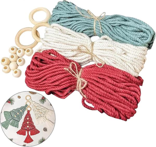 3 st julgransmakrame-kit | Vävda makrame-julgranar DIY väggbonader