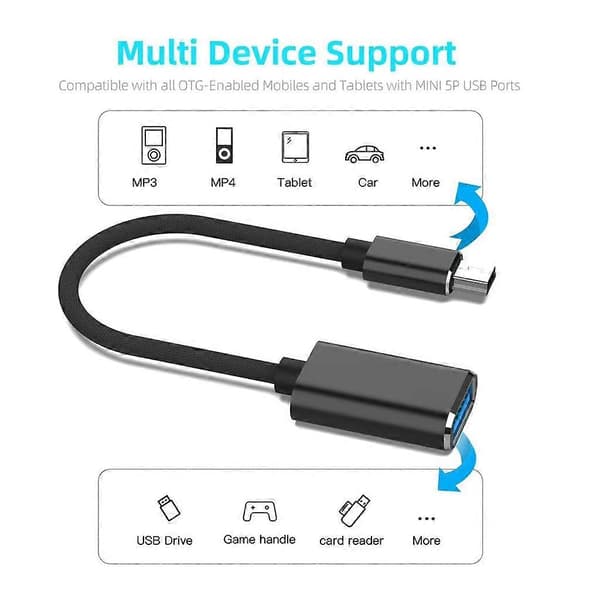 17,5 cm Mini USB til USB3.0 Konverter Adapter Kabel Dataledning for Kortleser MP3 MP4 Hurtiglading & Dataoverføring