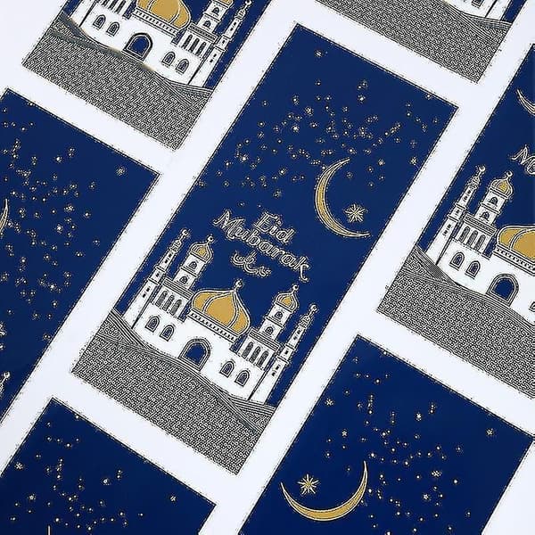 100 st Eid Mubarak Presentpåsar, Blå Guld Ramadan Tema Tryckta Eid Mubarak Kalaspåsar Med Snören