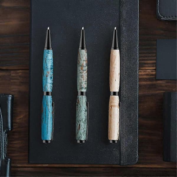 20 st 7 mm Slim Pen Set med Refiller Trä Roterande Pennsats Svarvningstillbehör för DIY Koppar Vän