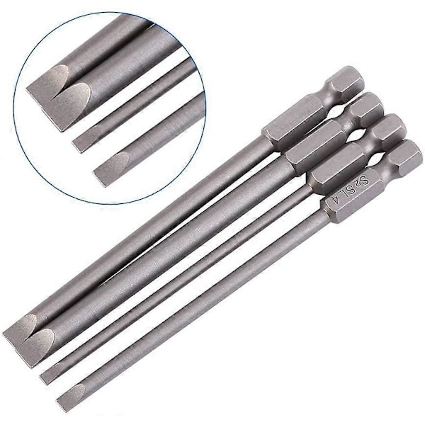 4 stk. Magnetiske S2 Stål Legering Flat Head Skrutrekker Bits 1/4\" 100mm