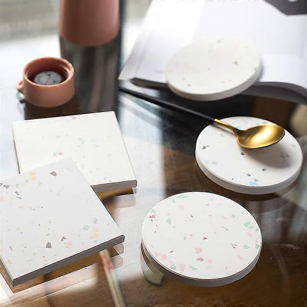 Coaster lavet af kiselgur + terrazzo, stærk vandabsorption, terrazzo-elementer, stilfuldt enkel, rund 03