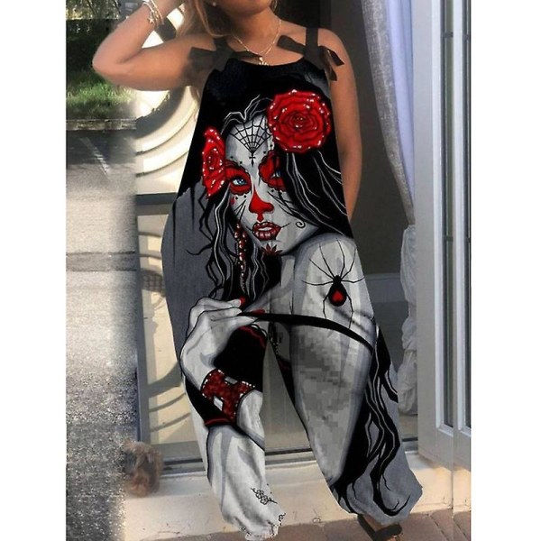 Halloween Bat Pumpkin Ghost Cute Print Naisten Haalarit Romperit Haalarit Yksiosaiset pellavaiset casual haalarit naisille style 19 2XL