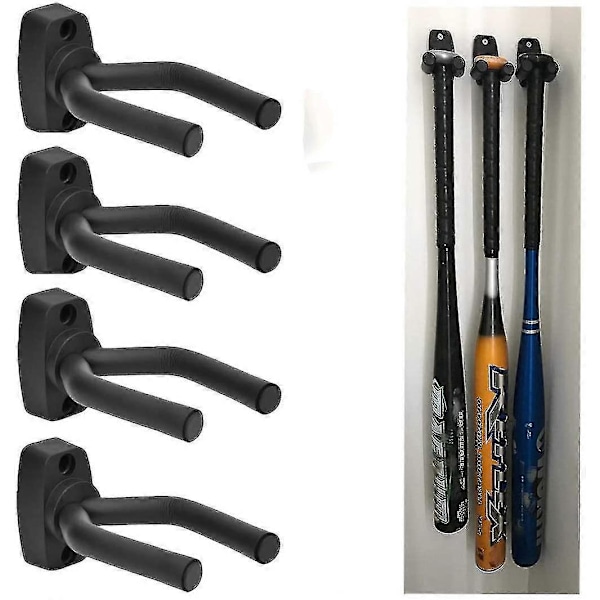 4 Pak Vægmonteret Vertikal Baseballbat Holder, sort H