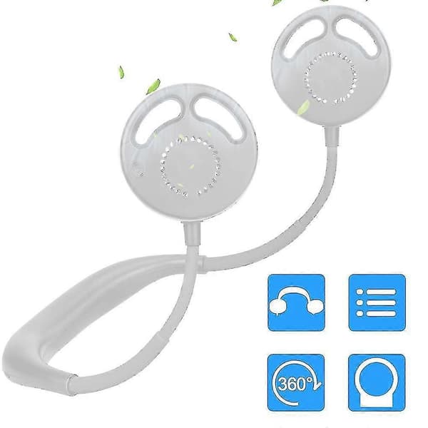 1 stk. bærbar ventilator, USB-ventilator støjsvag håndfri bladløs halsventilator 2 foldbar ventilator hvid