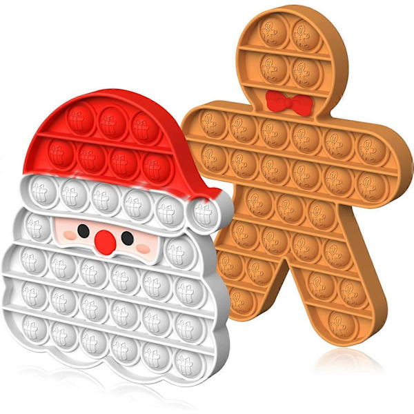 2-pack Jul Fidget Leksaker, Jul Pop Push It Set - Tomte och Pepparkaksgubbe