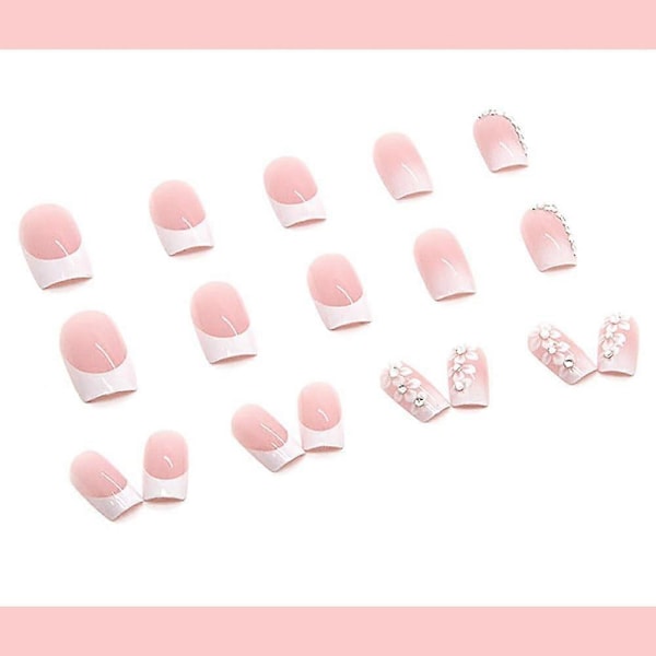 24 stk. Franske Kunstige Negle Hvid Spids - Medium Firkantede Falske Negle Fransk Tip Tryk på Negle, Pink Fuld Dækning Falske Negle (Limtype)