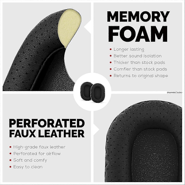 Udskiftningsørepuder til Sony MDR 7506, V6 & CD900ST med memory foam ørepude og egnet til andre on-ear hovedtelefoner (sort)