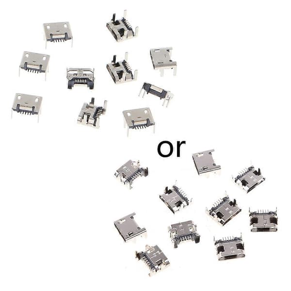 10 stk. Micro USB Type B 5-pinners hunnkontakt SMD 4 ben 90 grader