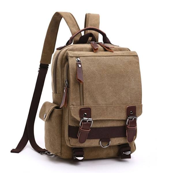 ny liten canvas ryggsäck män Reseryggsäck Multifunktionell axelväska för kvinnor Laptop ryggsäck Skolväskor Dam Daypack khaki 2
