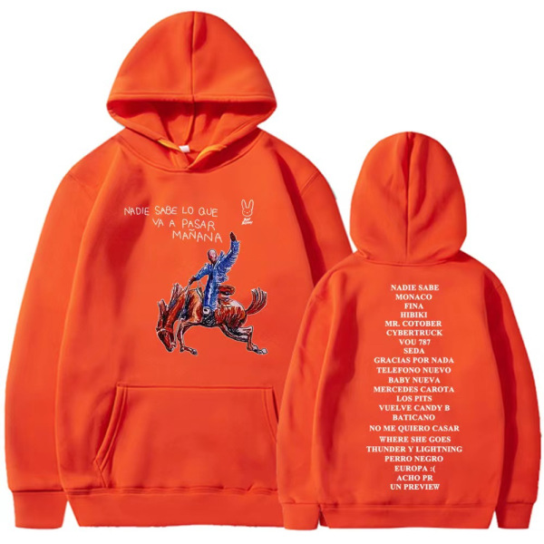 Nyt Bad Bunny nyt album Nadie Sabe Lo Que Va a Pasar Manana sweatshirt perifer hættetrøje orange XS