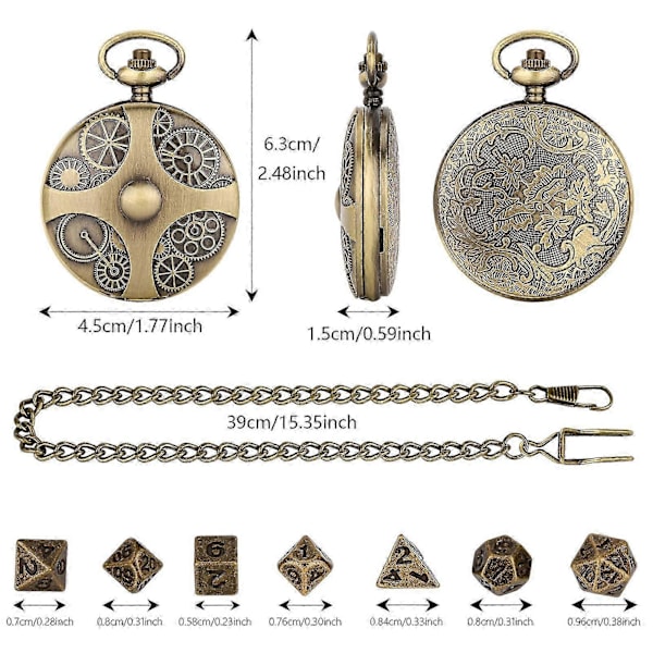 Mini DND Tärningsset Steampunk Kugghjul Fickur Tärningsset Metall D&D Tärningar Rollspel Brädspel Tillbehör för Bordsäventyr