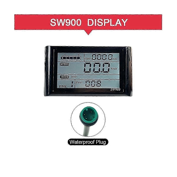 Ebike SW900 LCD Display Kontrol Elektrisk Cykel Hastighedsmåler Vandtæt Stik Optage Instrument Kontrol/Indstilling 24-72V