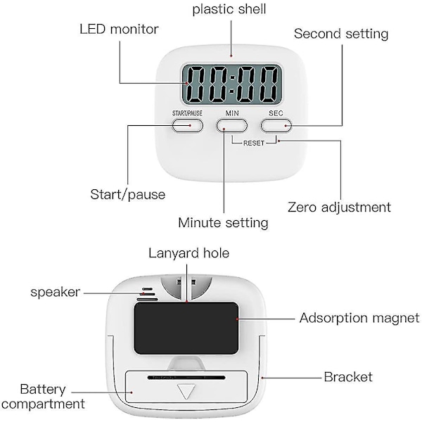 Elektronisk Køkken Timer, Magnetisk Køkken Timer, Digital Køkken Timer, Magnetisk Køkken