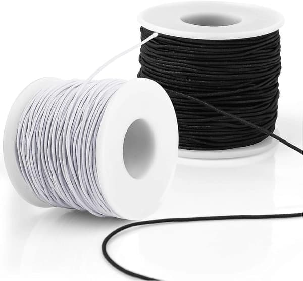 2 Ruller Elastisk Snøretråd 100 m Sort Hvid Elastisk Bånd til Armbånd Kerne Spundet Perle Snøre 1 mm Elastisk Bånd Håndværk Tråd til Smykker Armbånd