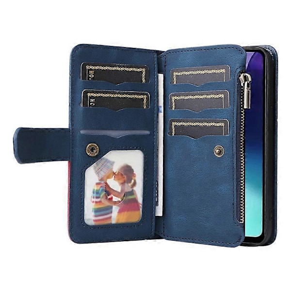 Kompatibel til Xiaomi Redmi 14C 4G Etui Lynlås Pung Læder Telefon Cover Stativ Blue