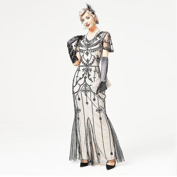 Halloween-mekot 1920-luvun helmi paljeteilla vintage -pitkä mekko Muoti lyhythihaiset morsiusneitomekot Plus-kokoiset ylelliset anketti-ilta uudenvuoden mekko S