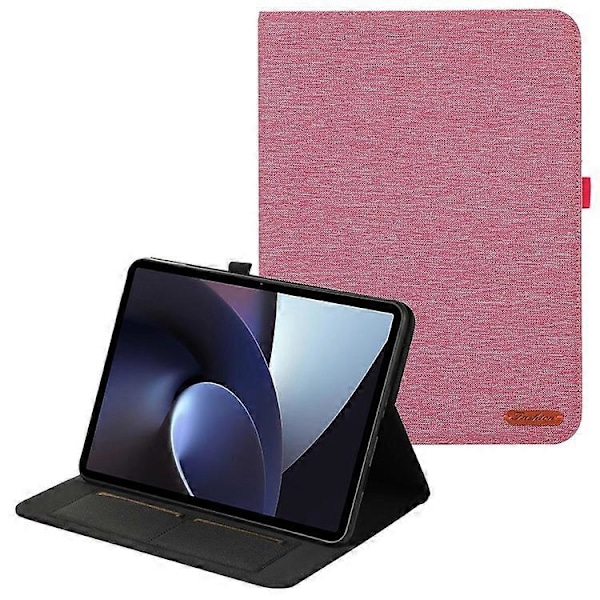 Yhteensopiva Oppo Pad Neo -tabletin kangaskuvioinen nahkakotelo, jossa on jalusta ja korttipidike Pink