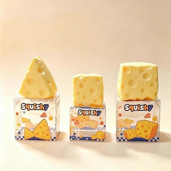 Langsomt stigende fidget-legetøj, simuleret ost blød elastisk klemme-tekstur, multi-størrelse multi-farve angstlindrende sensorisk håndspilspynt C(5cm cheese box)