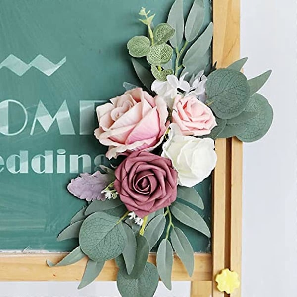 QSDGFH Pion Swag Båge Bröllopsbåge Blommor Set med 2 Blomster Swags för Bröllopsceremoni Skylt Konstgjord Blomma Eukalyptusblad Girlang för Bröllop Hem