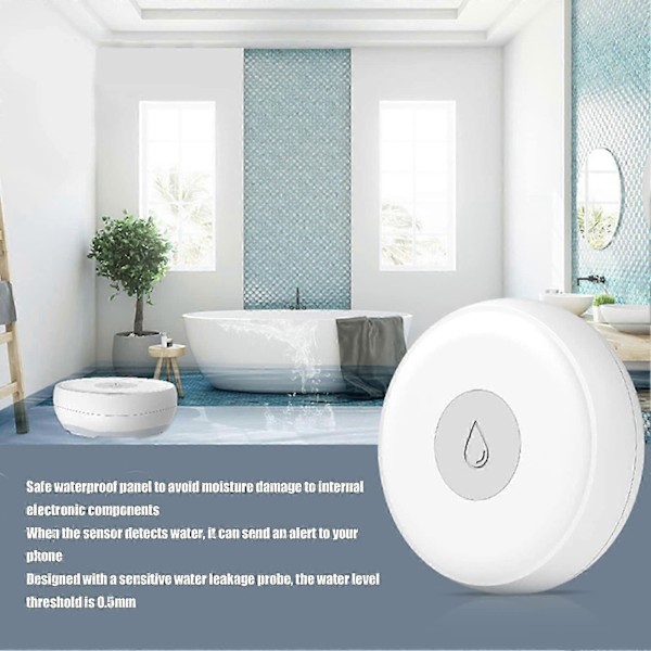 Vattenläckagedetektor Alarm, WiFi Vattenöversvämningsövervakare Smart App, Fuktlarm för Trådlös Vattensensor Kök Badrum Känslig Översvämningsdetektering