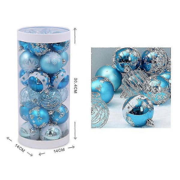 24 st 6 cm Blå Ritning Julkulor Julgran Hängande Kuldekor Trädkulor Ornament För Xm