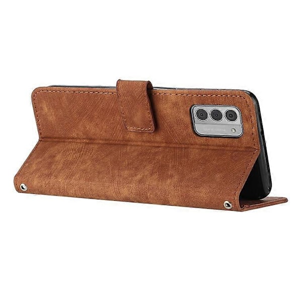 Kompatibel til Nokia G42 telefoncover med prægede linjer, hudvenlig pung TPU+PU læder etui med stativ Brown