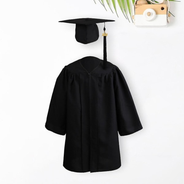 1 set valmistumisen pukuvetoketju ja hattu Polyesterista valmistettu lasten akateeminen mekko Black S
