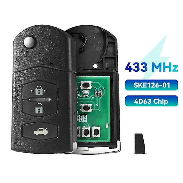 3-painikkeinen taittuva auton kaukosäädinavain 4d63-sirulla Ske126-01 2 M2 Demio / 3 M3 Axela / 5 M5 Premacy / 6 M6