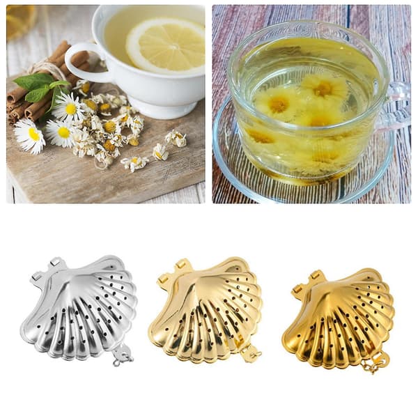 Te-infuser med krog Genanvendelig rustfrit stål Sød muslingeskalsformet løs te-infuser Tekande tilbehør Q