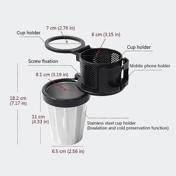 Yleismallinen auton mukiteline, 3-in-1 monitoiminen mukitelineen jatke