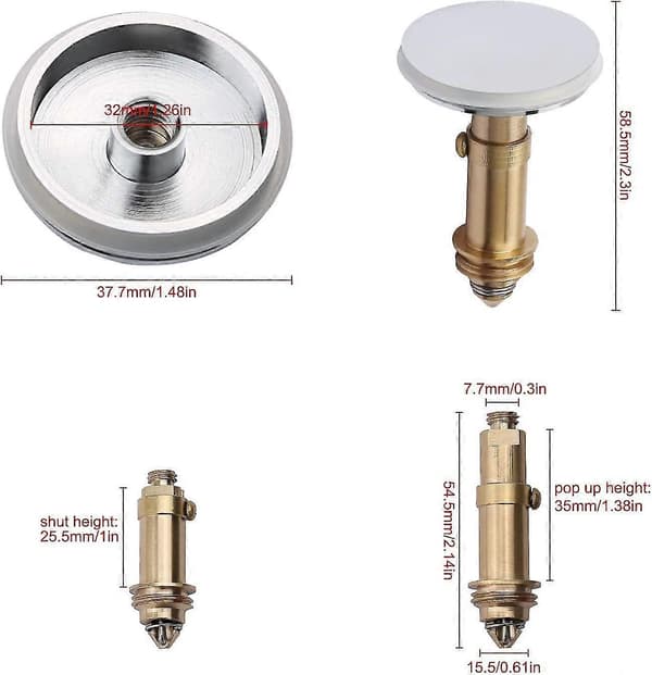 Pop-up afløb til køkkenvask, badeværelse, håndvask, badekar, massivt forkromet messing, 38 mm