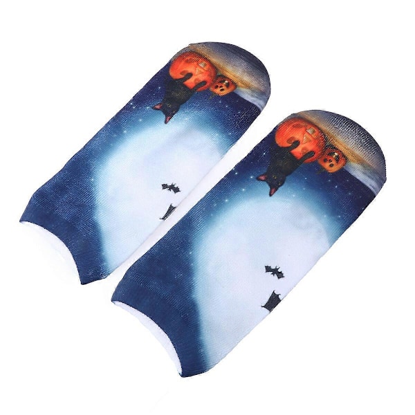 1 Par Dam Låga Ankelstrumpor Halloween-tema Tryckta Elastiska Halkfria Alla Säsonger Sneaker Korta Strumpor (Pumpor Och Katt)