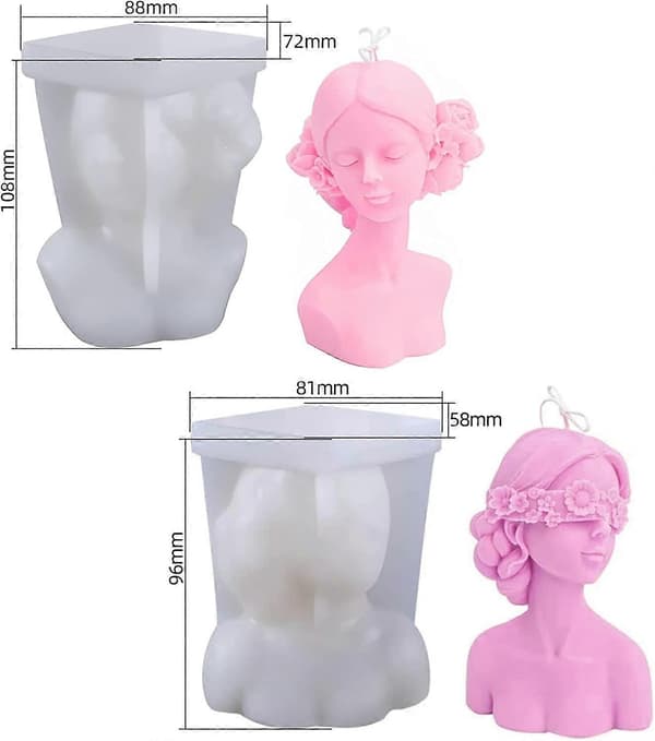 2 Stykker Silikone 3D Lysform, Blindfoldet og Lukket Pigeform Lysforme DIY Aromaterapi Lysforme Støbning Lysforme til Håndværk, Duftende