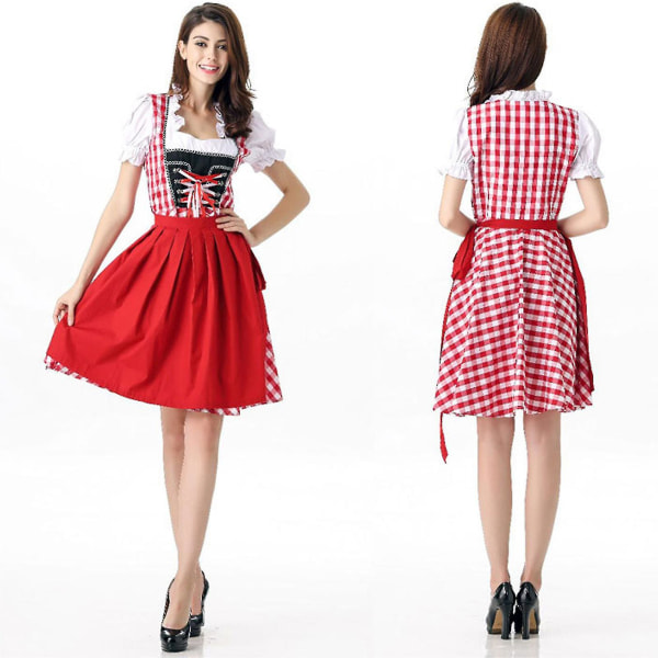 Snabb frakt Kvinnor Oktoberfest Dirndl Kostym Pläd tysk ölfestival Cosplay Bayersk klänning Halloween-pynt E XL